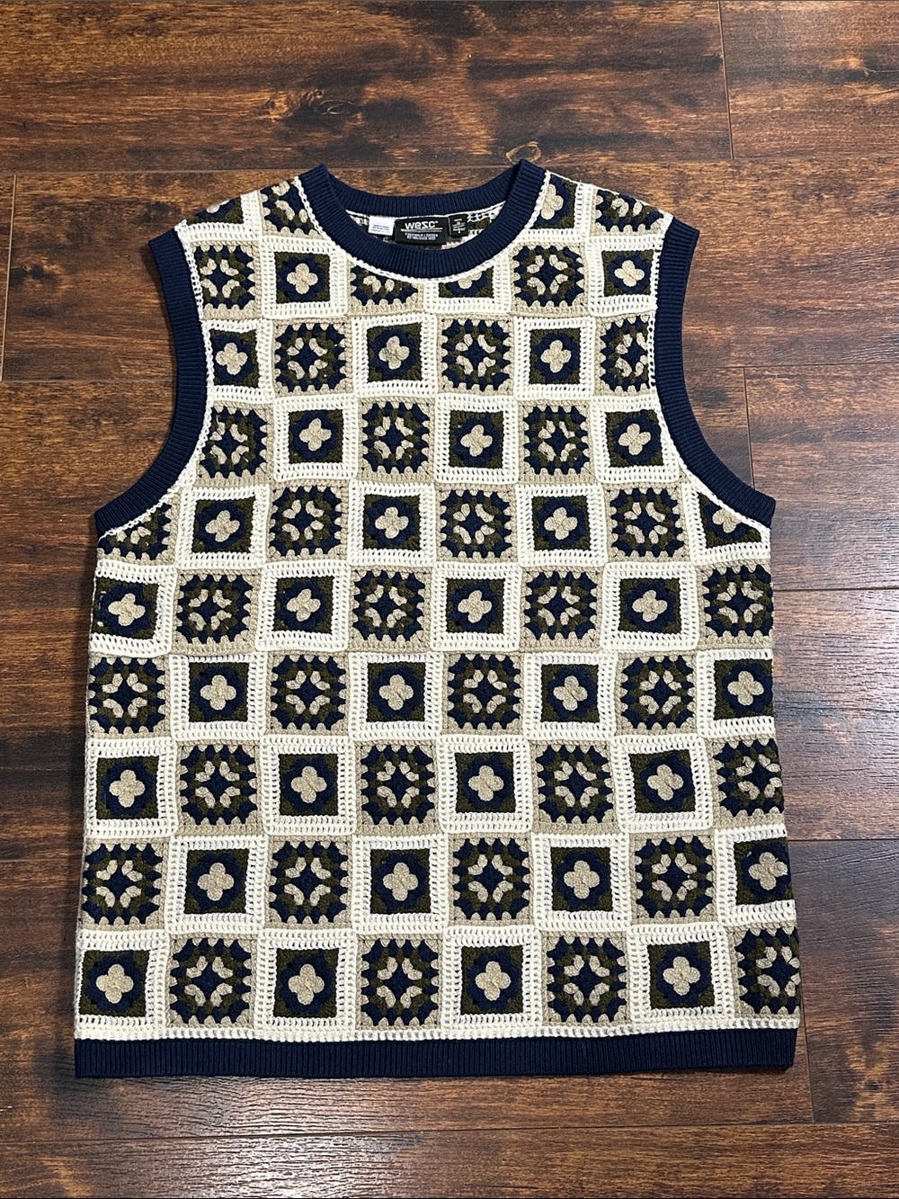 🧶 WeSC Granny Square Crochet Sweater Vest Unisex M/L Retro 70s
